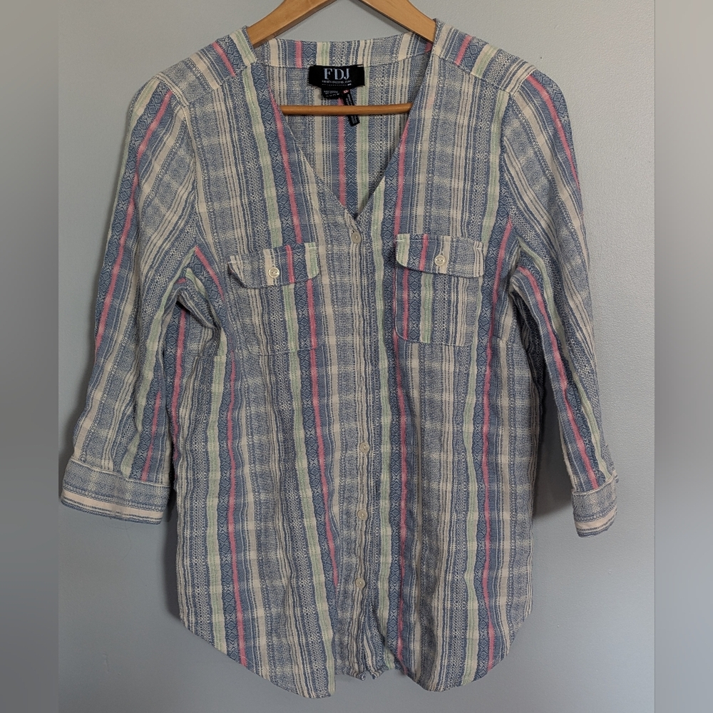 French Dressing Jeans Striped Button-Up Women's Medium‎ Shirt